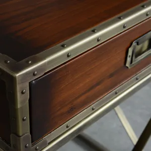 Luxury Wooden Side Table with Riveted Brass Trim on Cross-Braced Base - Luxury Side Table Detail View by Luxury Group International
