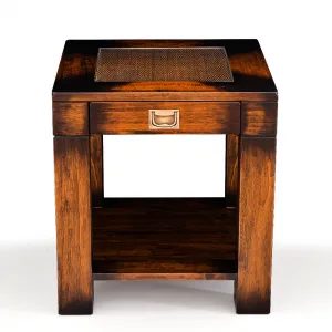 Luxury Wooden Side Table with Textured Inset Top, Drawer & Lower Shelf - Luxury Side Table Front View by Luxury Group International