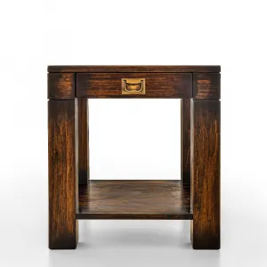 Luxury Wooden Side Table with Textured Inset Top, Drawer & Lower Shelf - Luxury Side Table Front View by Luxury Group International