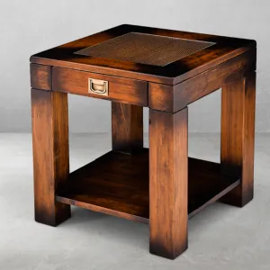 Luxury Wooden Side Table with Textured Inset Top, Drawer & Lower Shelf - Luxury Side Table Front View by Luxury Group International