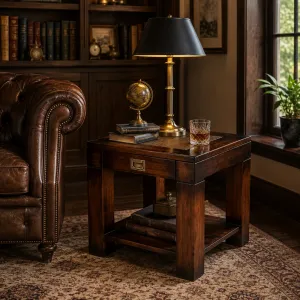 Luxury Wooden Side Table with Textured Inset Top, Drawer & Lower Shelf - Luxury Side Table Lifestyle View by Luxury Group International