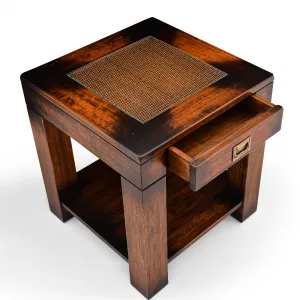Luxury Wooden Side Table with Textured Inset Top, Drawer & Lower Shelf - Luxury Side Table Top View by Luxury Group International