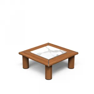 Luxury Wooden Side Table with White Marble Inlay Top by Luxury Group International