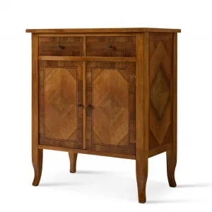 Luxury Wooden Sideboard with Geometric Veneer Double Doors & Two Drawer Storage Front View by Luxury Group International