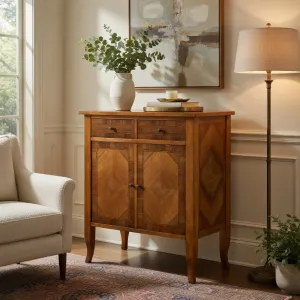 Buffet en bois de luxe avec portes doubles à placage géométrique et deux tiroirs de rangement Vue lifestyle par Luxury Group International