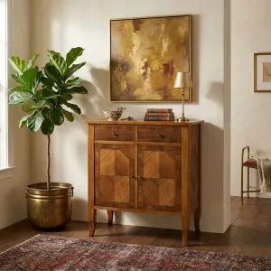 Luxury Wooden Sideboard with Geometric Veneer Double Doors & Two Drawer Storage Lifestyle View by Luxury Group International