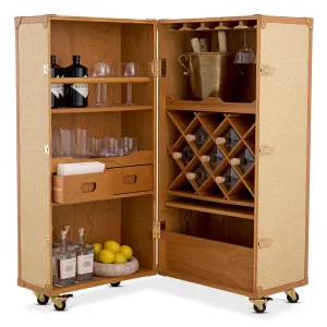 Luxus Holz-Koffer-Bar-Schrank mit Weinregal & Rollen – Luxus Hotelmöbel Vorderansicht von Luxury Group International