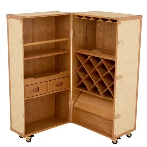 Luxus Holz-Koffer-Bar-Schrank mit Weinregal & Rollen – Luxus Hotelmöbel Innenansicht von Luxury Group International