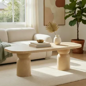 Luxury Yellow Sculptural Oval Pedestal Table for Indoor & Outdoor Living Lifestyle View by Luxury Group International