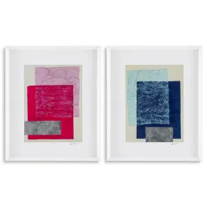 Luxury Colorfields Abstract Paper Print Wall Art Set in White Frames by Luxury Group International