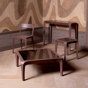Modern Bronze Metal Dining Chair with Open Back and Slatted Seat - Luxury Dining Chair Front View by Luxury Group International