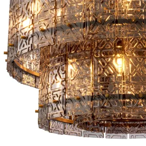 Modern Chandelier with Tiered Geometric Glass Panels and Golden Frame - Luxury Hotel Furniture Detail View by Luxury Group International