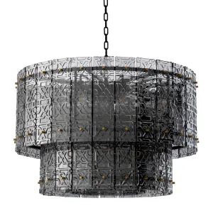 Modern Chandelier with Tiered Geometric Glass Panels and Golden Frame - Luxury Hotel Furniture Front View by Luxury Group International