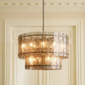 Modern Chandelier with Tiered Geometric Glass Panels and Golden Frame - Luxury Hotel Furniture Front View by Luxury Group International