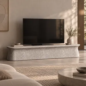 Mueble de TV Moderno de Hormigón con Perfil Bajo Escultural – 225 cm - Mobiliario de Hotel de Lujo Vista lifestyle por Luxury Group International