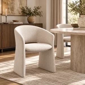 Modern Cream Upholstered Dining Chair with Curved Backrest - Luxury Hotel Furniture Lifestyle View by Luxury Group International