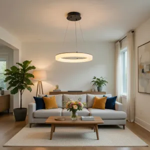 Lampada a Sospensione Moderna a Anello LED – Lampade a Soffitto Circolari Minimaliste Vista lifestyle di Luxury Group International