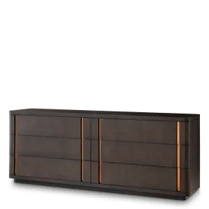 Luxury Dark Brown Six-Drawer Sideboard Cabinet with Brass Accents - Luxury Hotel Furniture by Luxury Group International