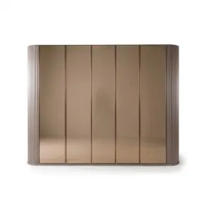 Luxury Taupe Bronze Mirrored Wardrobe with Fluted Rounded Sides - Luxury Hotel Furniture by Luxury Group International
