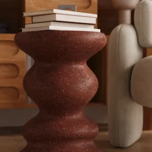 Luxury sculptural concrete side table with wavy scalloped design - Luxury hotel furniture Front View by Luxury Group International