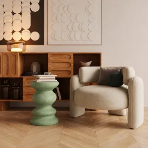 Luxury sculptural concrete side table with wavy scalloped design - Luxury hotel furniture Lifestyle View by Luxury Group International