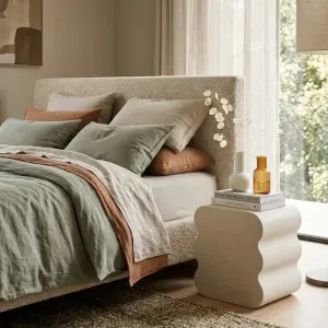 Modern Sculptural Concrete Bedside Table for Luxury Bedrooms Lifestyle View by Luxury Group International