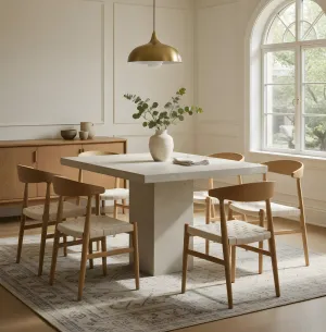 Modern Square Concrete Pedestal Table for Luxury Indoor Outdoor Spaces Lifestyle View by Luxury Group International