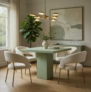 Modern Square Concrete Pedestal Table for Luxury Indoor Outdoor Spaces Lifestyle View by Luxury Group International