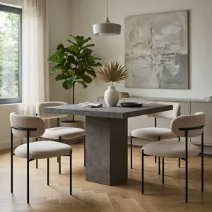 Modern Square Concrete Pedestal Table for Luxury Indoor Outdoor Spaces Lifestyle View by Luxury Group International