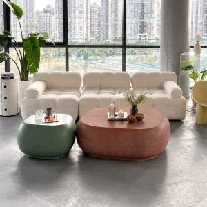 Modern Stone Coffee Table with Rounded Organic Design -Luxury Coffee Table Lifestyle View by Luxury Group International