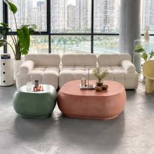 Modern Stone Coffee Table with Rounded Organic Design -Luxury Coffee Table Lifestyle View by Luxury Group International