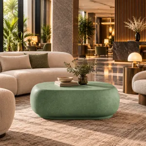 Modern Stone Coffee Table with Rounded Organic Design -Luxury Coffee Table Lifestyle View by Luxury Group International