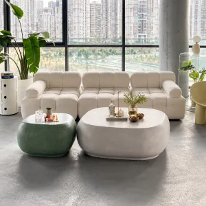 Modern Stone Coffee Table with Rounded Organic Design -Luxury Coffee Table Lifestyle View by Luxury Group International