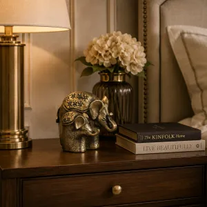 Mother and Calf Luxury Bronze Elephant Sculpture with Floral Engravings - Luxury Bronze Figure Lifestyle View by Luxury Group International