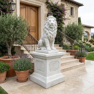 Neoklassisches Luxus-Gartenpodest mit strukturierten Einsatzpaneelen und gestuftem Sockel – Gartendekoration Lifestyle-Ansicht von Luxury Group International
