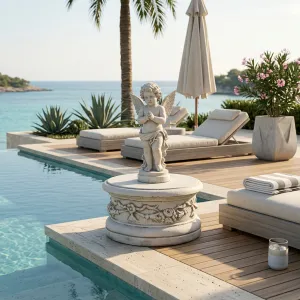 Ornamentaler Luxus-Gartenpodest mit Skulptiertem Rosetten-Girlandenfries – Gartendekoration Lifestyle-Ansicht von Luxury Group International