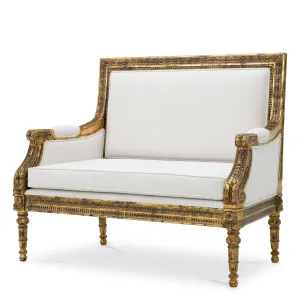 Luxury White and Antique Gold Baroque-Style Loveseat - Luxury Hotel Furniture by Luxury Group International