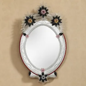 Miroir Mural de Luxe Vénitien Antique Ovale avec Bordure Perlée Rouge et Couronne Florale Baroque Vue de face par Luxury Group International