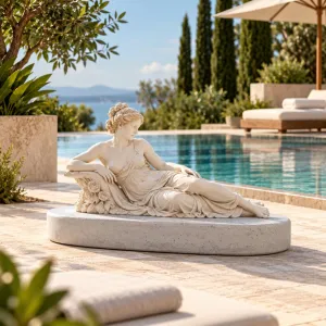 Ovaler Luxus-Gartenpodest mit sanft gerundeten Kanten – Gartendekoration Lifestyle-Ansicht von Luxury Group International