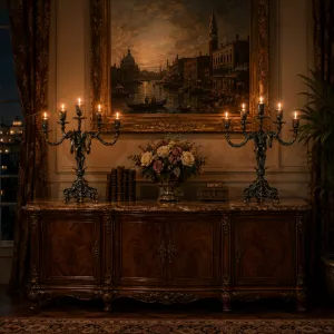 Paire de Chandeliers Baroques de Luxe en Bronze à Cinq Lumières avec Finition Peinte à la Main - Chandeliers Vue lifestyle par Luxury Group International