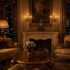 Par de Candelabros de Bronce Barroco de Cinco Luces con Base de Pedestal Ornamental - Candelabro Vista lifestyle por Luxury Group International