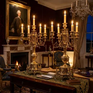 Par de Candelabros de Bronce Barroco de Cinco Luces con Base de Pedestal Ornamental - Candelabro Vista lifestyle por Luxury Group International