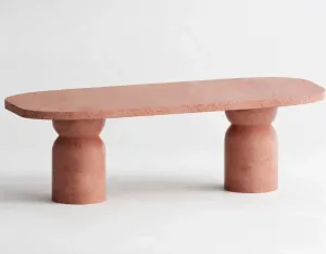 Premium Luxury Modern Table in Terracotta Red Matte Terrazzo with Rounded Pedestal Legs by Luxury Group International