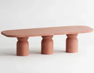 Premium Luxury Modern Table in Terracotta Red Matte Terrazzo with Rounded Pedestal Legs by Luxury Group International