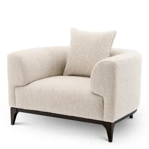 Luxury Cream Bouclé Armchair with Dark Wood Base - Luxury Armchair by Luxury Group International