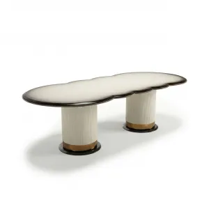 Luxury Organic Ivory Dining Table with Bronze Pedestal Bases- Luxury dining room furniture by Luxury Group International