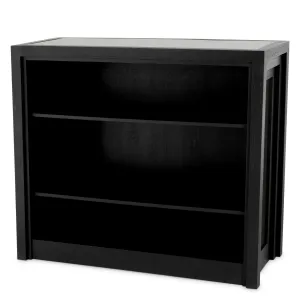 Luxury Modern Side Table in Black matte with antique mirror glass panel - Luxury Hotel Furniture Front View by Luxury Group International