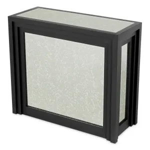 Luxury Modern Side Table in Black matte with antique mirror glass panel - Luxury Hotel Furniture Front View by Luxury Group International