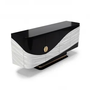 Luxury Black and Ivory Sculptural Sideboard with Gold Accents - Luxury Living Room Furniture by Luxury Group International