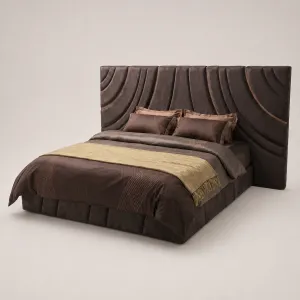 Luxury Dark Brown Upholstered Bed with Sculptural Curved Headboard - Luxury Hotel Bed by Luxury Group International